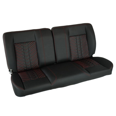 PUI Interiors  60" Sport Mod II Bench Seat Blk Vinyl Thin Blk Insert Red Thread w/o Cupholder - (RM-BB11X2X) 