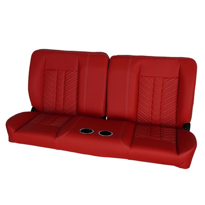  PUI Interiors  60" Sport Mod II Bench Seat Red Vinyl Thin Red Insert White Thread w/Cupholder - (RM-BB22X6C) 