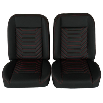  PUI Interiors Low Back Bucket Sport Mod I Seat Set, Black Vinyl, Wide Black Insert, Red Thread - (RM-UA11X2) 