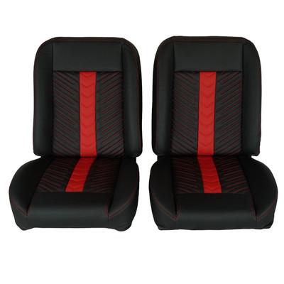  PUI Interiors Low Back Bucket Sport Mod II Seat Set Blk Vinyl Narrow Blk/Red Insert Red Thread - (RM-UB1122) 