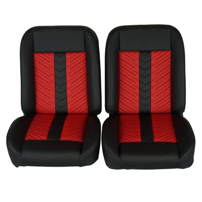  PUI Interiors Low Back Bucket Sport Mod II Seat Set Blk Vinyl Narrow Red/Blk Insert Blk Thread - (RM-UB1211) 