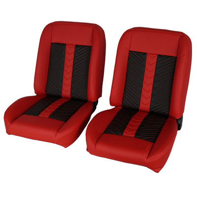 PUI Interiors Low Back Bucket Sport Mod II Seat Set Red Vinyl Narrow Blk/Red Insert Red Thread - (RM-UB2122) 