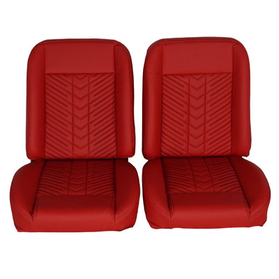  PUI Interiors Low Back Bucket Sport Mod II Seat Set, Red Vinyl Narrow Red Insert Black Thread - (RM-UB22X1) 