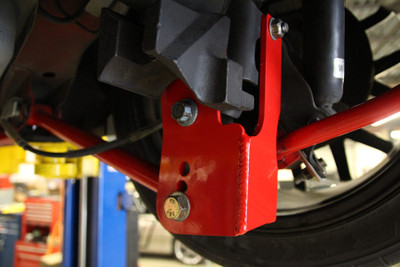 UMI Performance 2005-2014 Ford Mustang Rear Control Arm Relocation Brackets- Bolt In, Red - (UMI-1060-R)