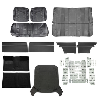 PUI Interiors 1965 Chevrolet Chevy II/Nova Interior Kit, Bench Seats, Standard, Coupe, Black - (65NOVBLKINTBNCH-K)