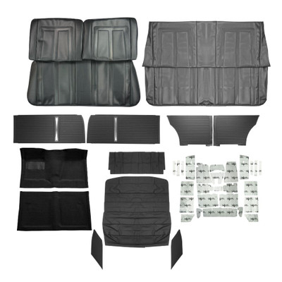 PUI Interiors 1966 Chevrolet Chevy II/Nova Interior Kit, Bench Seats, Standard, Coupe, Black - (66NOVBLKINTBNCH-K)