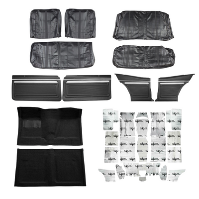 PUI Interiors 1969 Chevrolet Chevy II/Nova Interior Kit, Bench Seats, Standard, Coupe, Black - (69NOVBLKINTBNCH-K)