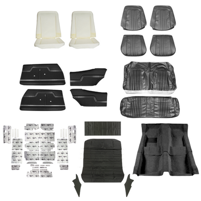 PUI Interiors 1971 Chevrolet Chevelle Complete Interior Kit, Standard, 4 Speed, 2-Door, Hardtop, Black - (71CHVBLKINT-K)