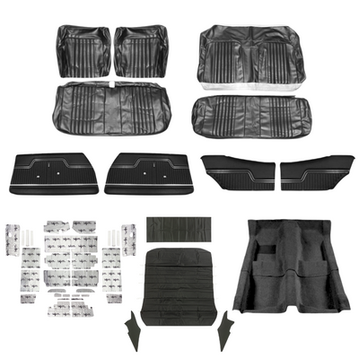 PUI Interiors 1971 Chevrolet Chevelle Interior Kit, Bench Seats, Standard, Coupe, Black - (71CHVBLKINTBNCH-K)