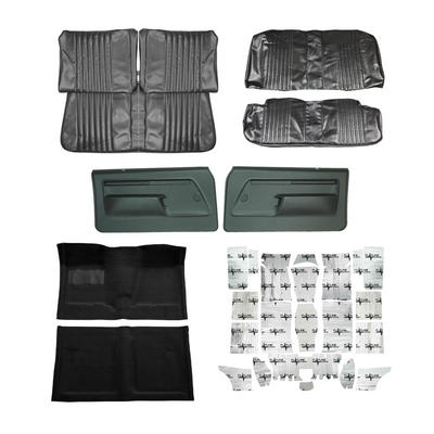 PUI Interiors 1973 Chevrolet Chevy II/Nova Interior Kit, Bench Seats, Standard, Coupe, Black - (73NOVBLKINTBNCH-K)