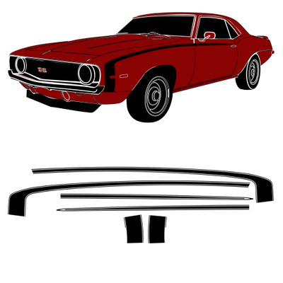 Trim Parts 1969 SS Camaro Original Style Hockey Stick All Vinyl Black Stripe Kit - (TPG-6740)