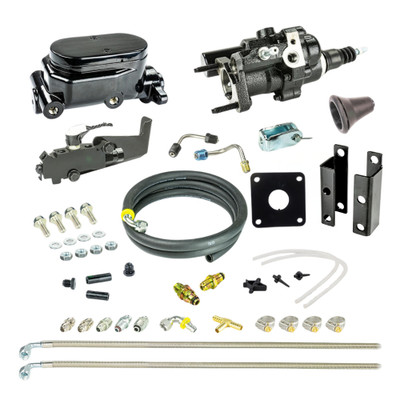 The Right Stuff 1955-58 Full Size Chevy Black Hydro Boost & Master Cylinder Combination Kit with Stainless Hoses Disc/Disc - (BHB555672)