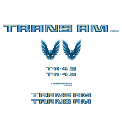 Trim Parts 1979-80 Firebird Trans Am, T/A 4.9, Full Vinyl Decal Kit without Hood Bird - Blue - (TPG-6762)