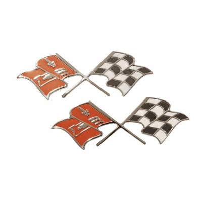 Trim Parts 1957 Chevrolet Car/Corvette Front Fender Fuel Injection X-Flag Emblems, Pair - 1450