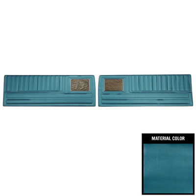 PUI Interiors 1970 Duster Standard Dark Metallic Blue Woodgrain Panel Front Door Panels - 70KDDW730