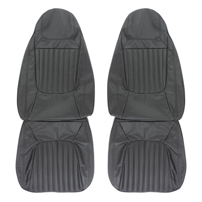 PUI Interiors 1970-1971 Dodge Challenger RT/SE Black Leather Front Bucket Seat Covers - 70KSE10U-L