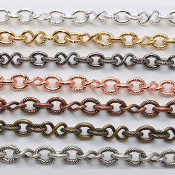 CH818 - 8mm x 10mm Oval and 7mm x 12.7mm Twisted Link Cable Chain, Solid Brass Electroplated (Per Foot)