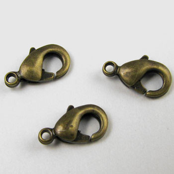 12mm Lobster Claw Clasp, Antique Brass Plated (pkg of 10)