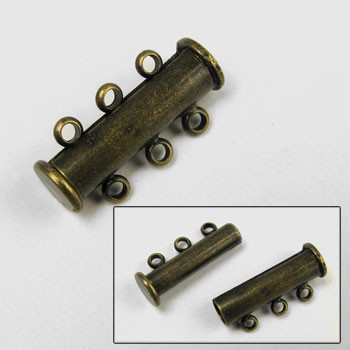 20mm 3-Strand Magnetic Slide Tube Clasp, Antique Brass Plated (each)