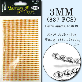 3mm Orange Flatback Rhinestones (837 pcs) Self-Adhesive - Easy Peel Strips
