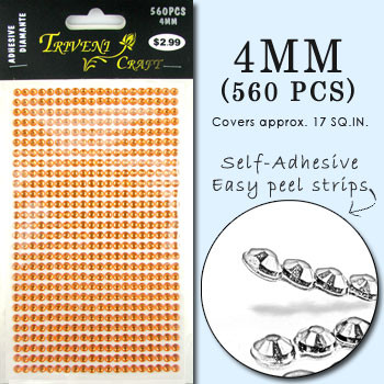 4mm Orange Flatback Rhinestones (560 pcs) Self-Adhesive - Easy Peel Strips