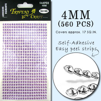 4mm Light Purple Flatback Rhinestones (560 pcs) Self-Adhesive - Easy Peel Strips
