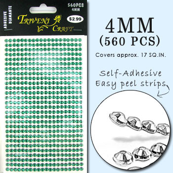 4mm Dark Green Flatback Rhinestones (560 pcs) Self-Adhesive - Easy Peel Strips