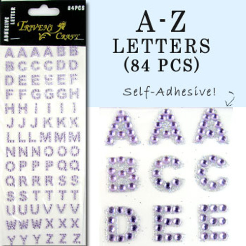 10mm (3/8 in.) Light Purple Alphabet Letters, Flatback Rhinestones (84 pcs) Self-Adhesive - Easy Peel Strips