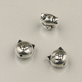 8mm Cat Face Silver Plated (15 count)