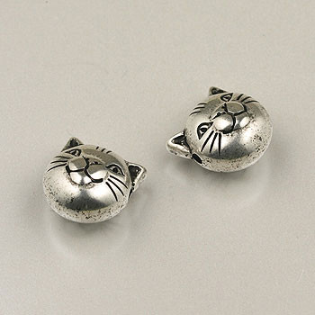 10mm Cat Face Silver Plated (pkg of 10)