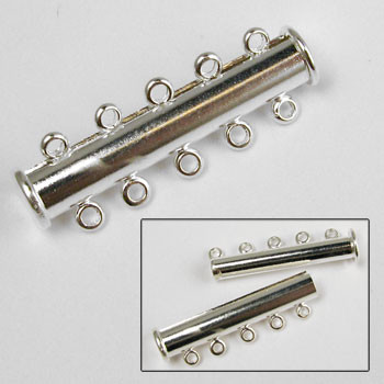 5-Strand Magnetic Tube Clasp (30mm), Silver Plated (each)