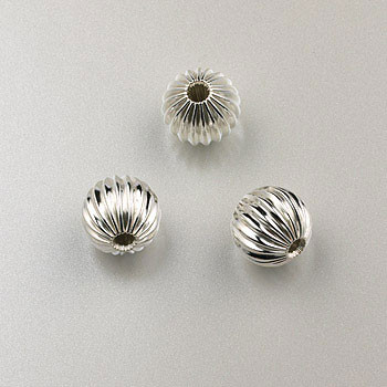 8mm Corrugated Round Bead Sterling Silver (pkg of 10)