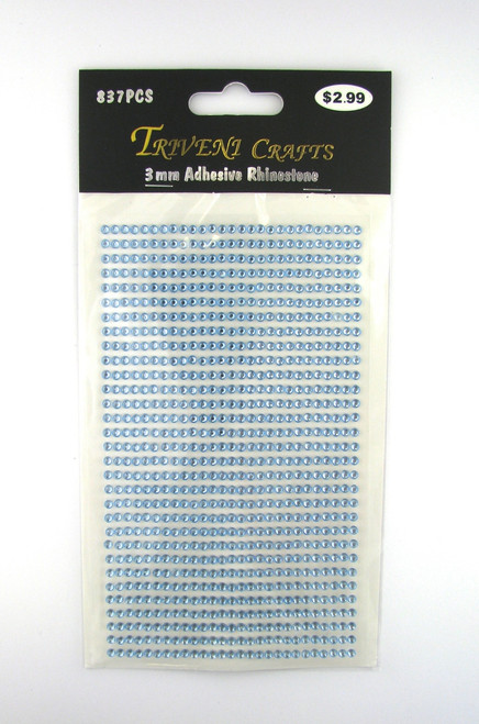 3mm Light Blue Flatback Rhinestones (837 pcs) Self-Adhesive - Easy Peel Strips