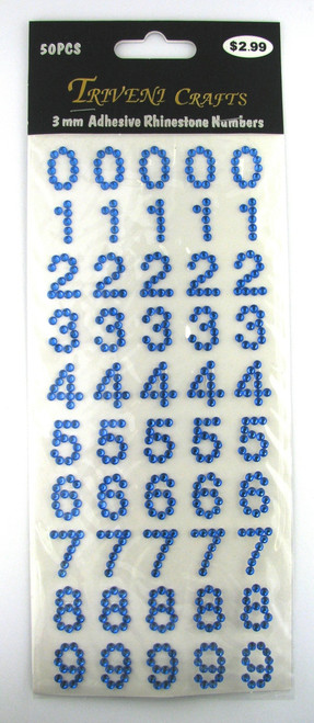 16mm Blue Numbers Flatback Rhinestones (50 pcs) Self-Adhesive - Easy Peel Strips