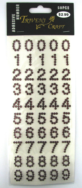 16mm Garnet Numbers Flatback Rhinestones (50 pcs) Self-Adhesive - Easy Peel Strips