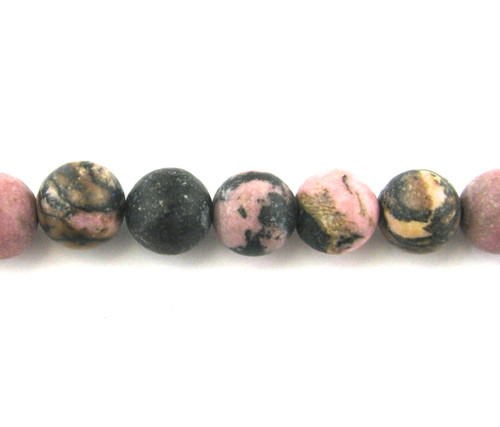 Matte Rhodonite Round Gemstone (Approx. 15" str)