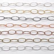 CH001 - 16.5 x 8mm Oval Elongated Cable Chain, Solid Brass Electroplated (per foot)