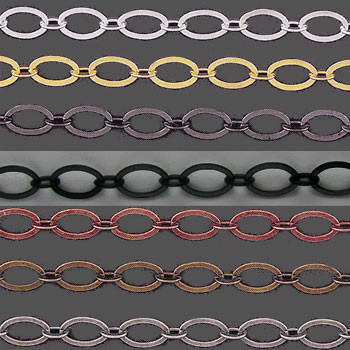 CH220 - 9mm x 5mm Flat Oval Chain, Solid Brass Electroplated (Per Foot)