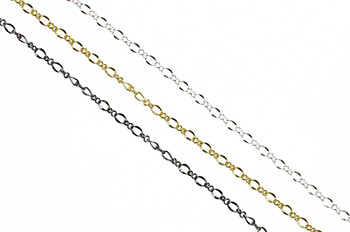 CH302 - 3mm x 2.5mm Elongated Oval w/Twisted 8 Links Chain, Solid Brass Electroplated (Per Foot)