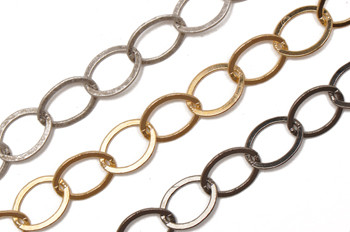 CH828 - 12mm x 9mm Flat Oval Cable Chain, Solid Brass Electroplated (Per Foot)
