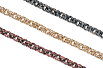 CH839 - 6.3mm Vintage Textured Rolo Chain, Solid Brass Electroplated (Per Foot)