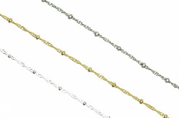 CH873 - 2mm Satellite Chain With 2.5mm Ball And 2mm Twisted Curb Chain, Solid Brass Electroplated (Per Foot)