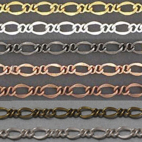 CH1600 - 6.8mm x 4.5mm Oval Figaro Chain, Solid Brass Electroplated (Per Foot)