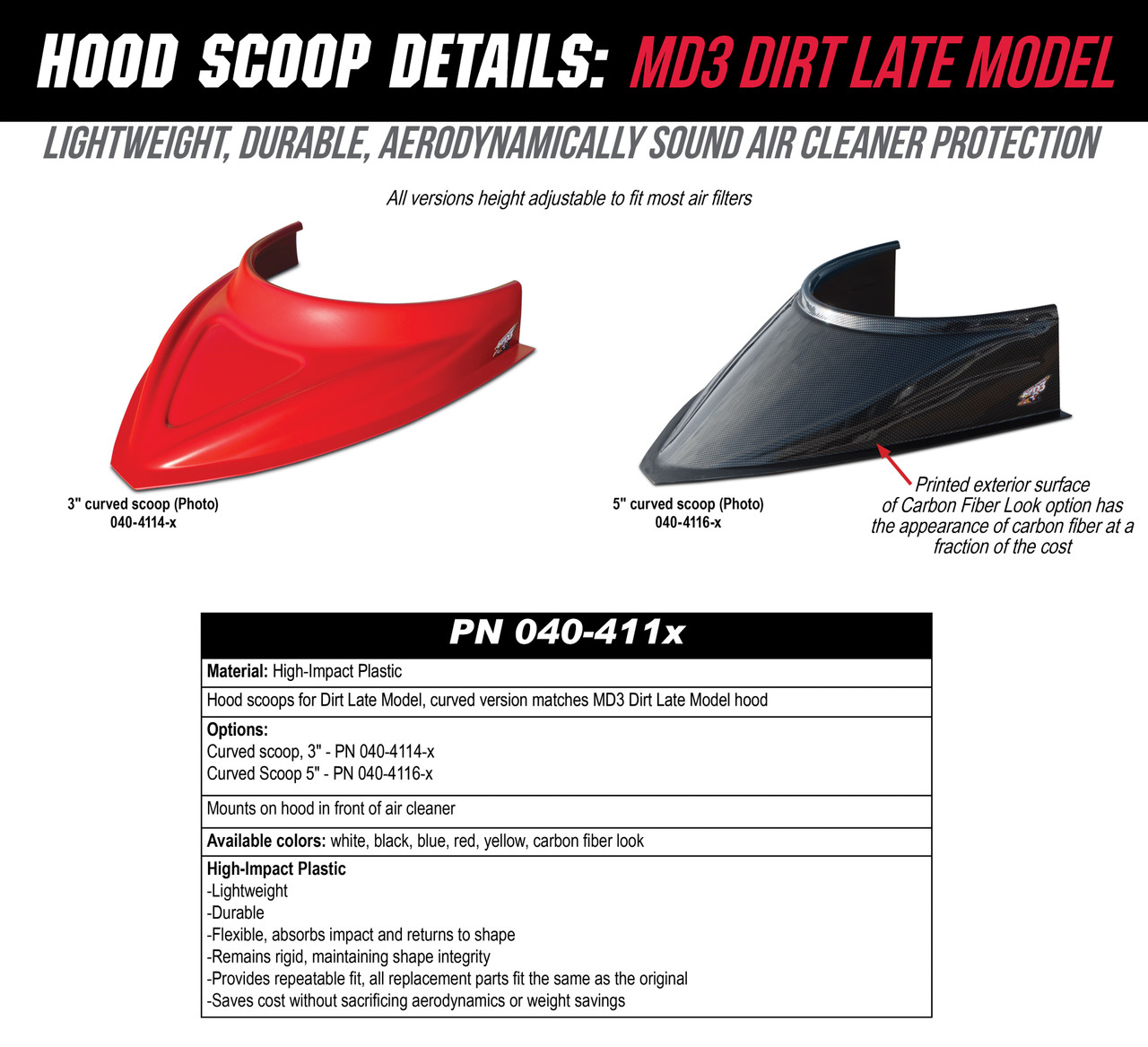 HOOD SCOOP 3"" - CARBON FIBER HOOD SCOOP 3"" - CARBON FIBER
