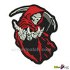 large size biker embroidered reaper back badge reaching out with hand holding sycthe sickle death iron on wizard patch red