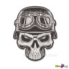awesome biker skull with goggles embroidered badge bikie patch with german style shorty helmet mean looking embroidery design logo backpatch