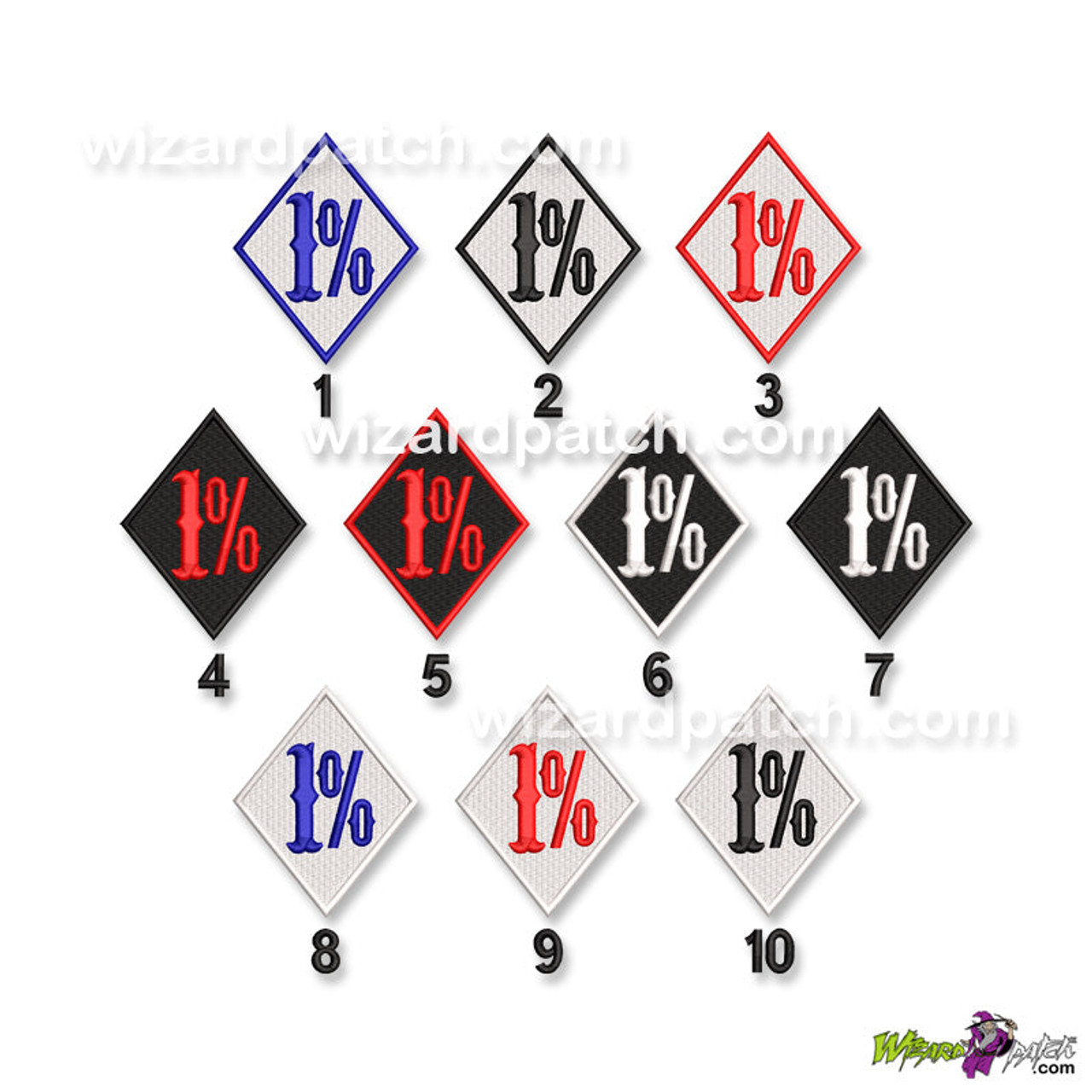 1% Biker Embroidered Diamond Patch in Carnivalee Font