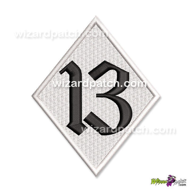13 Embroidered Biker Diamond Patch in Olde English Font
