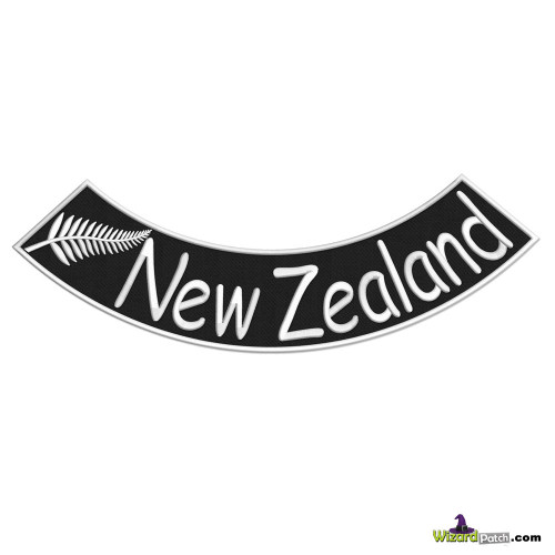 NEW ZEALAND LOWER EMBROIDERED BIKER ROCKER FEATURING THE FERN SYMBOL IN BLACK AND WHITE NEW ZEALAND LOWER EMBROIDERED BIKER ROCKER FEATURING THE FERN SYMBOL IN BLACK AND WHITE
