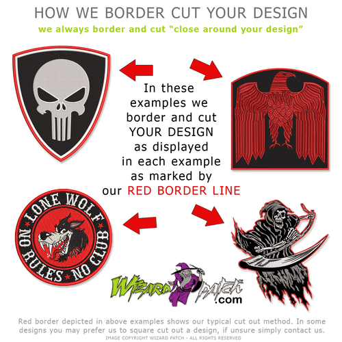 how we trim cut borders on your patch design wizard patch embroidered perfection biker badges how we trim cut borders on your patch design wizard patch embroidered perfection biker badges